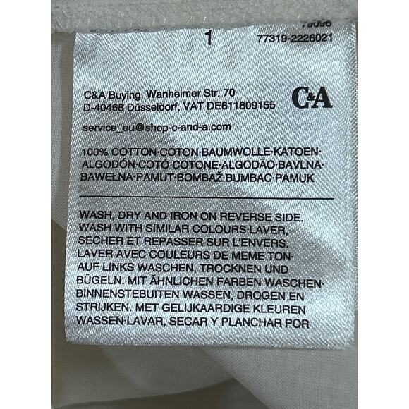 C&A White Bohemian Cap Sleeve Blouse XL Button Front Blue Decor Indie Capsule - Picture 8 of 8